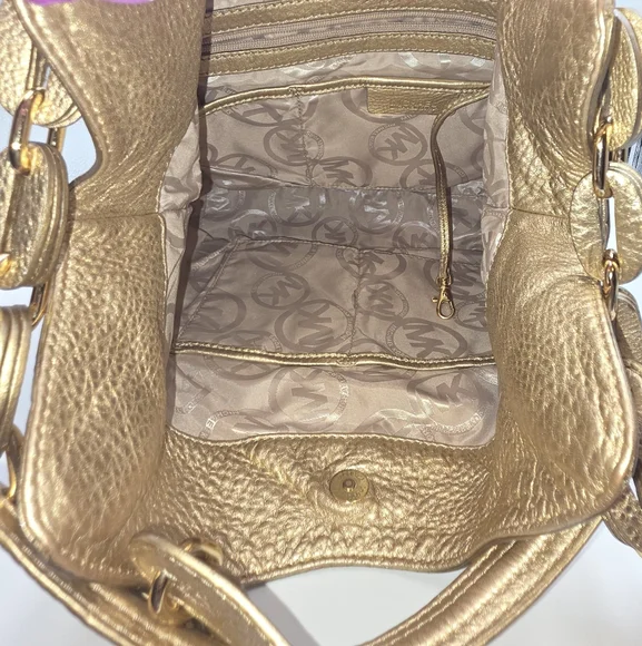 Michael Kors Gold Textured Shoulder Bag - Picture 9 of 15